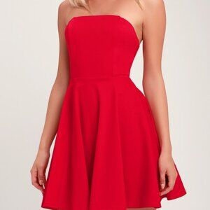 Lulus About A Twirl Red Strapless Skater Dress - Size S